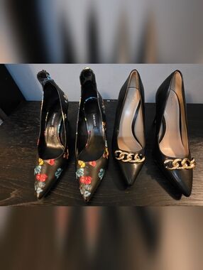 Floral Black Pointed Toe Stiletto Heels
